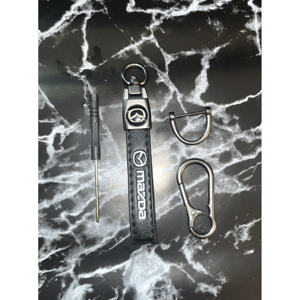 Mazda Black Leather 5 3/4" Key Holder Keychain W/ Screwdriver New